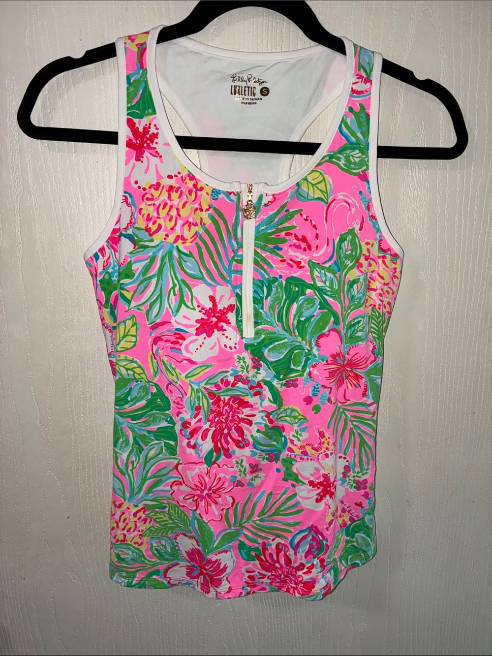 Lilly Pulitzer Pink Tropical Floral Zip Tank Top
